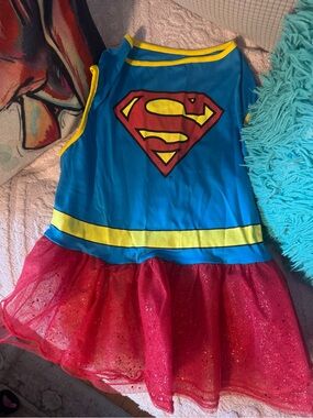 DC Comics Blue & Red Pet Superhero Costume Dress w/ Glitter Tulle Skirt XXL NEW